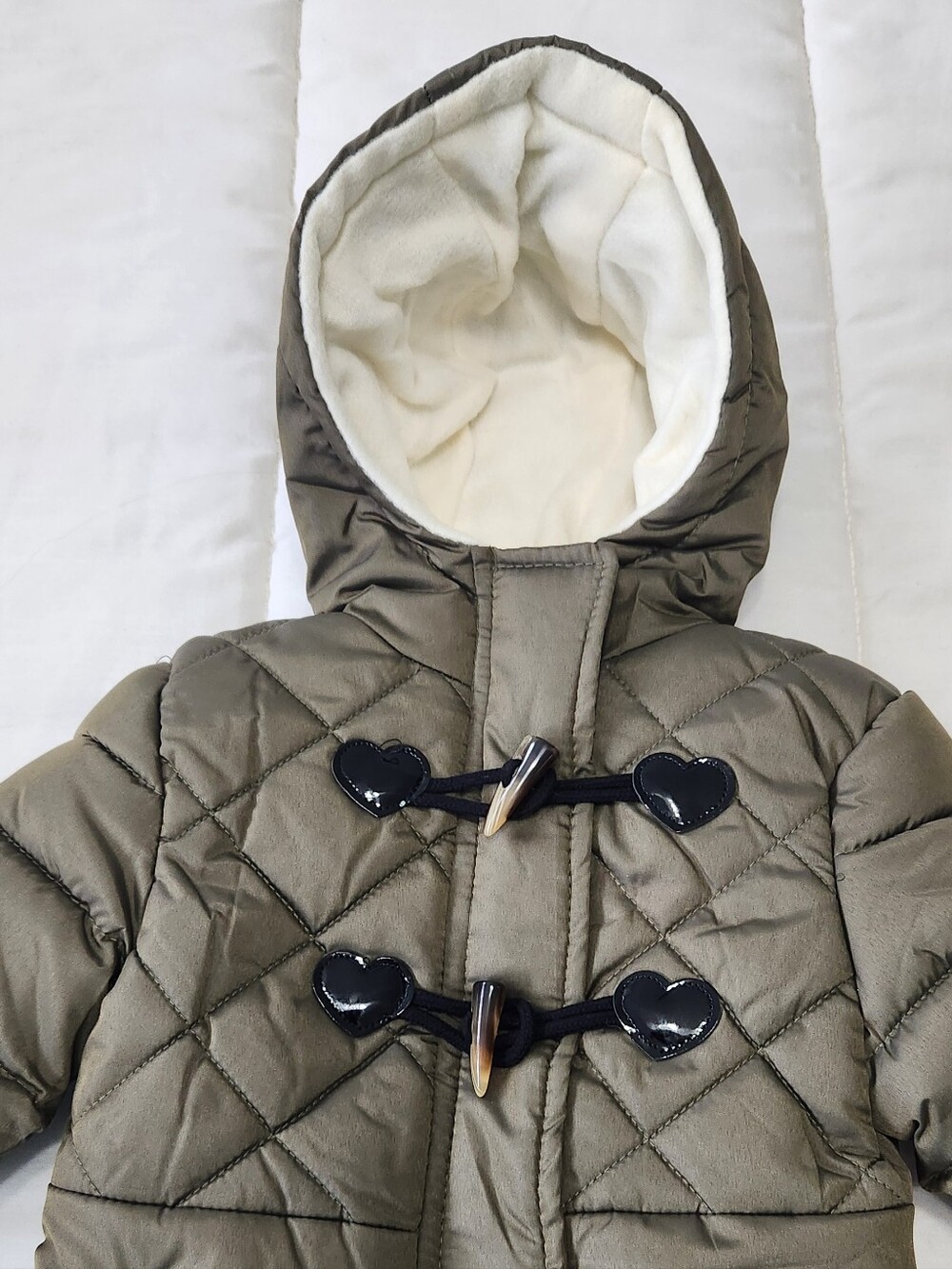 PINK PLATINUM Kids Quilted Hooded Coat in Olive Green